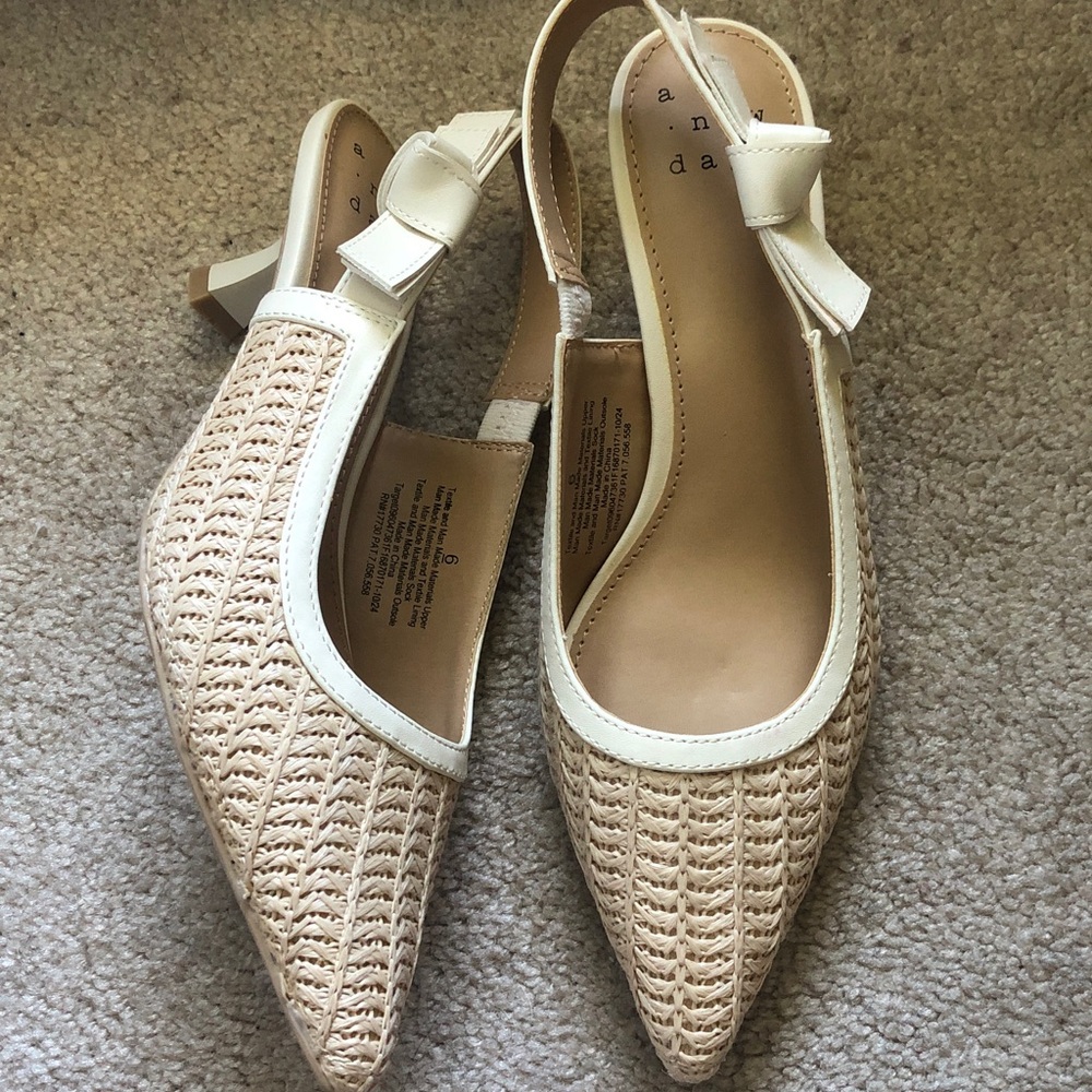 a new day Raffia Woven Pointed Slingback Mules